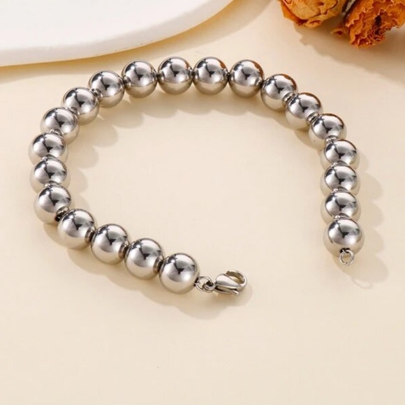 Silver Stainless Steel Rosary Bead Bracelet - Picture 3 of 5